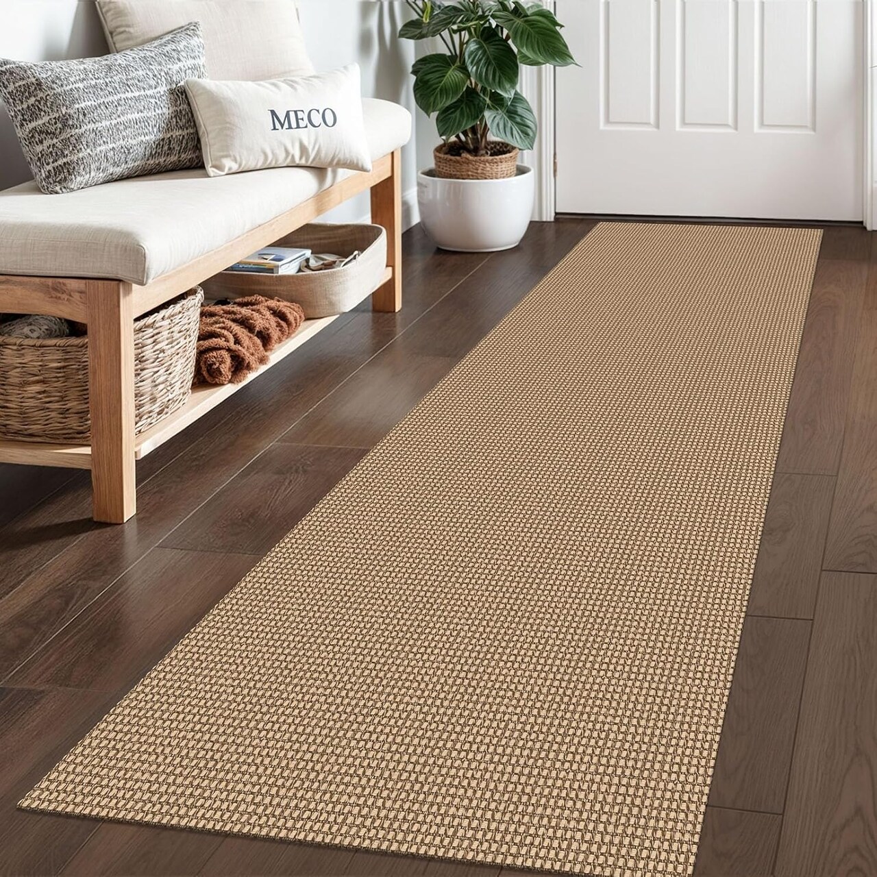 Braided Runner Rug 2x6 Ft Washable Runners for Hallways Non Slip Kitchen Runner Rug Cotton Entryway Runner Indoor, Woven Floor Carpet for Hall Kitchen Bedroom, Orange/Tan/Brown
